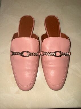 Coach Pink Leather Chain-Trim Mule Slides